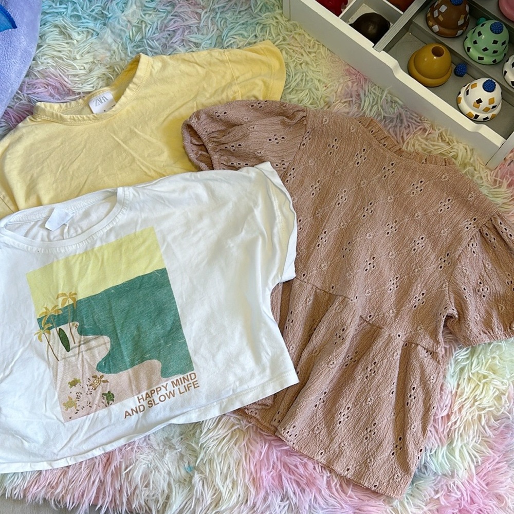 Zara girls kids three shirt bundle summer blouse cute crop top like new size 6